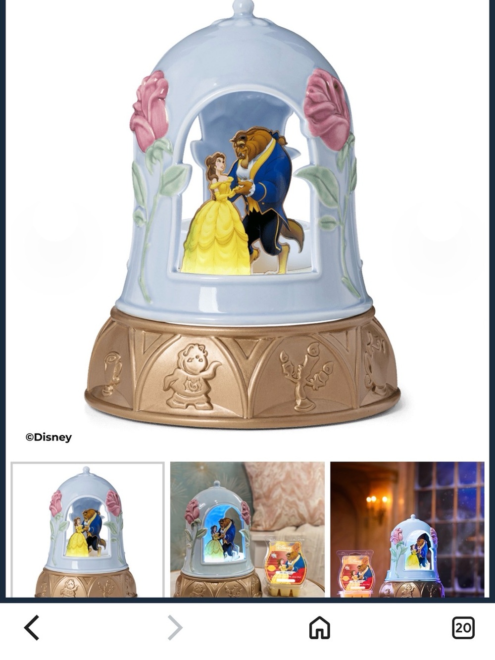 Disney Beauty and the Beast Blue, Gold, Pink Figurine Night Light - Picture 7 of 7